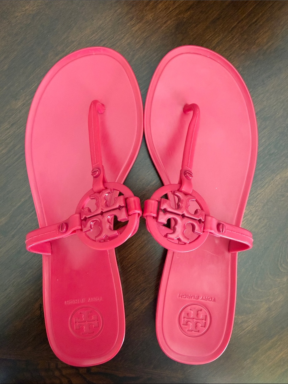 Tory Burch Hot Pink Logo Jelly Thong Sandals